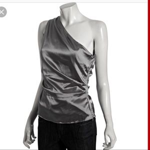NWT Tahari  blouse one shoulder , silverpoint